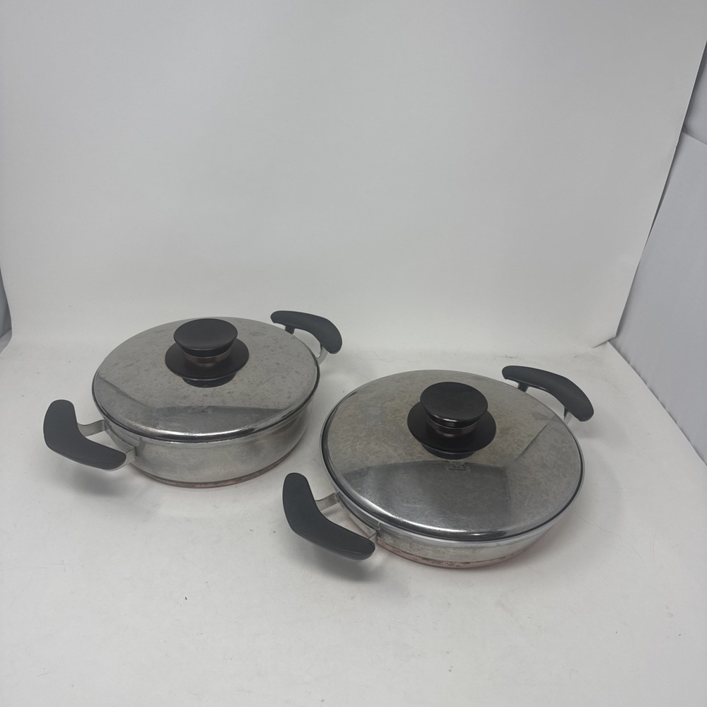 2x VINTAGE Presto Pride 18-8 Stainless Steel Copper Bottom Pans 7-L & 7-K.